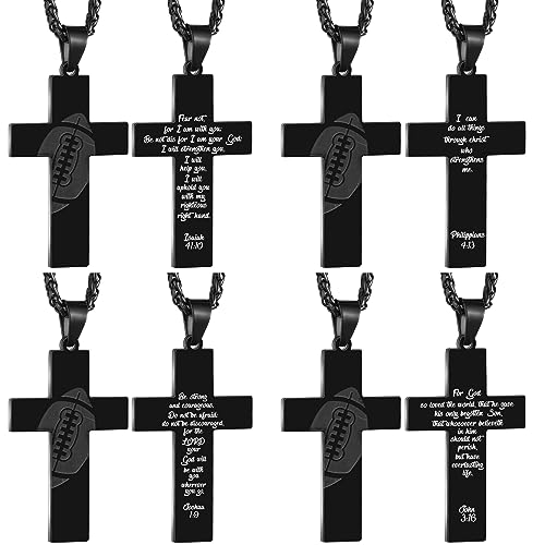 12 Pcs Football Cross Necklace for Men Stainless Steel Bible Verse Pendant with 24 Inch Chain Football Team Gifts Football Necklaces for Team First Communion Baptism Religious Sports Gift