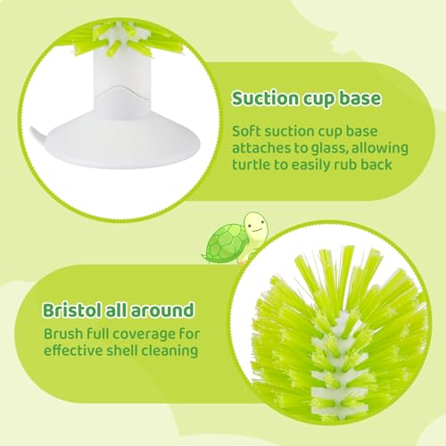 Image of 2pcs Turtle Brush with Suction Cup, Tortoise Shell Cleaning Scrub, Pet Back Mud Bristle Cleaner, Exfoliate Scrubber Scratcher, Aquatic Aquarium Tank Toy Accessories, Kitchen Sink Wine Bottle Glass
