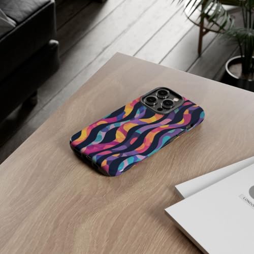 Coque iPhone 14 Pro motif abstrait ondulé multicolore - Protection rigide brillante