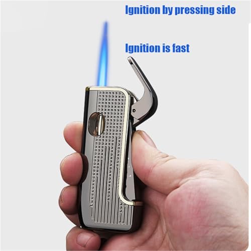 Encendedor de metal resistente al viento con llama ajustable y visor de gas 4