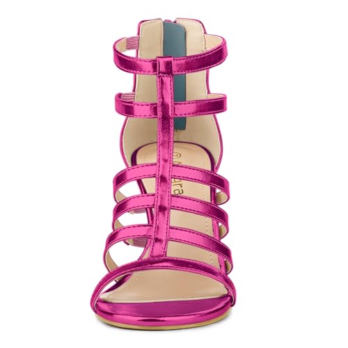 Allegra K Allegra K Women's Cage Strappy Gladiators Chunky Heels Hot Pink Sandals 7.5 M US