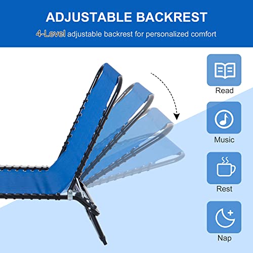 Outsunny Folding Chaise Lounge Pool Chairs, Outdoor Sun Tanning Chairs, Folding, Reclining Back, Steel Frame & Breathable Mesh For Beach, Yard, Patio, Dark Blue #TOP3