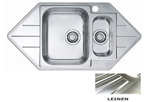 vbchome: esquina de fregadero de lino, con Hanh agujero 985 x 500 mm 1,5 Platillos camping Cocina Fregadero alveus Line 40 – Fregadero Acero inoxidable cocina fregadero – Fregadero de esquina