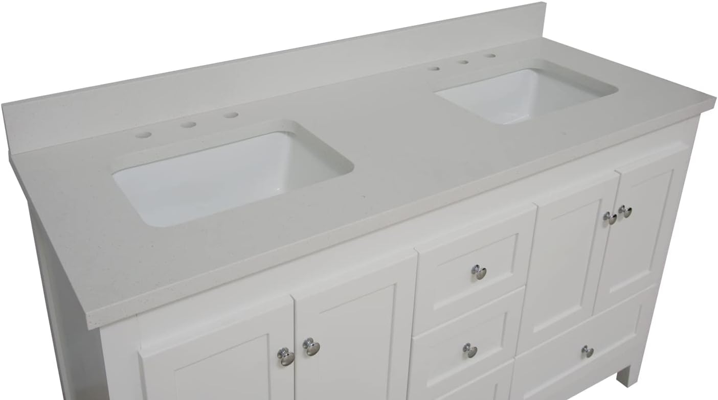Kitchen Bath Collection Abbey 60-inch Double Bathroom Vanity (White/Quartz): Includes White Cabinet with Stunning Quartz Countertop and White Ceramic Sinks