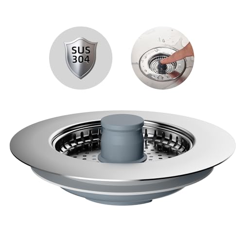 Hibbent Küchenspüle Stopfen Küche Spüle Sieb und Stopfen Combo Edelstahl-Shell und Edelstahl-Sieb Anti-Clogging Küche Spüle Sieb Stecker und verhindern Gerüche-Spülen Tiefe > 22mm