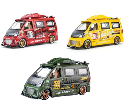 Image of 1:24 Scale Wuling Track Sports Van [Large] Diecast Model Car - Zinc Alloy Pull Back Vehicle with 6 Openable Doors, Lights, Music & Steerable Front Wheels - Collectible Toy Van (RED)