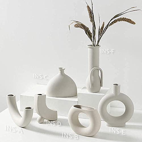 Inglenix Grey White Ceramic Vase Nordic Minimalism Style Decoration For Centerpieces, Kitchen, Office Or Living Room, Whitesmoke Modern Geometric Decorative Vases For Home Decor (Ins-C) #TOP2