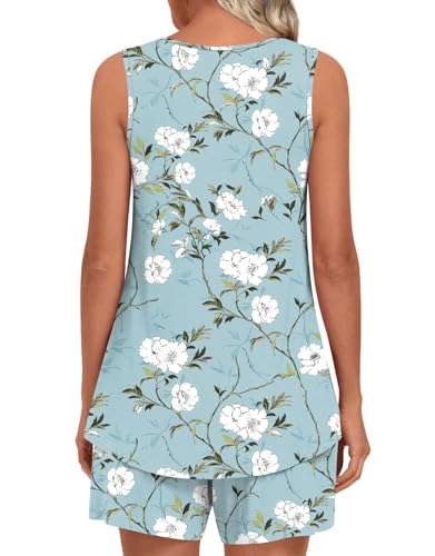 Image of LONGYUAN Womens Sleeveless Pajama Set Soft Summer Lounge Shorts Tank Top Sleepwear with Pockets 2 Piece Set M-3XL