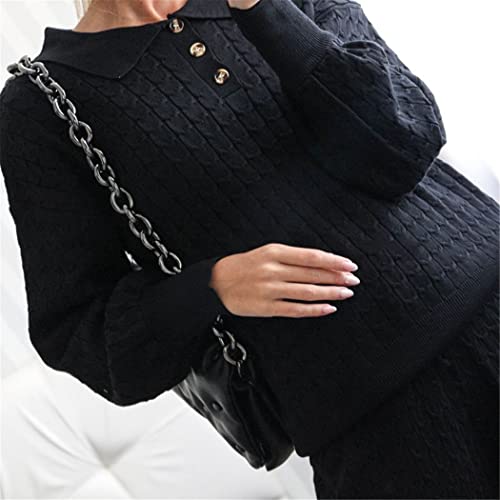 Survêtement drapé à jambes larges confortable ensemble pull maille fluide noir