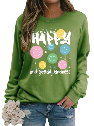 Dresswel Womens Sweatshirt Vintage Funny Smile Face Graphic Print Crewneck Long Sleeve Tops Ladies Pullover Basic Cotton Jumpers Blouse (Black, XL)