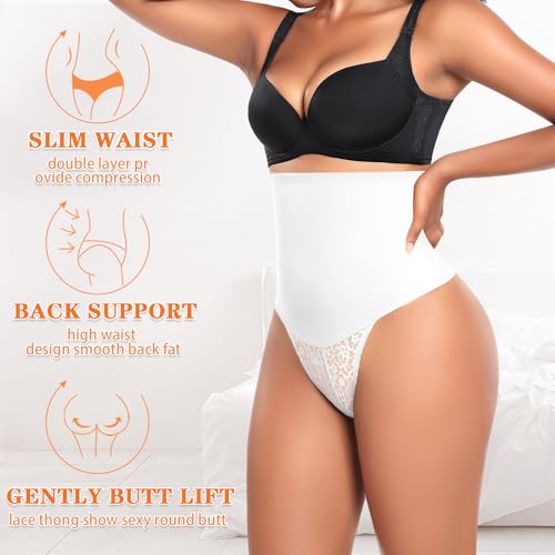 Image of Werena Tummy Control Thong Shapewear for Women High Waist Body Shaper Panties Girdle Lace Shaping Underwear