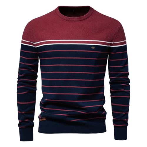 Mens O-Neck Cotton Pullover Sweater Striped Casual Knitted Long Sleeve Top4