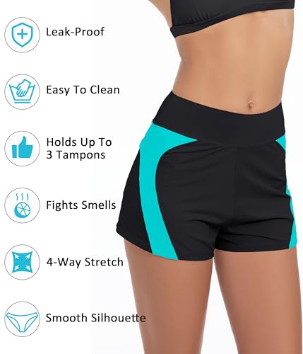 Image of Beautikini Period Swimwear Menstrual Leakproof Swim Shorts Quick Dry 3 inch High Waist Bathing Suit Bottoms for Teen Girls Women