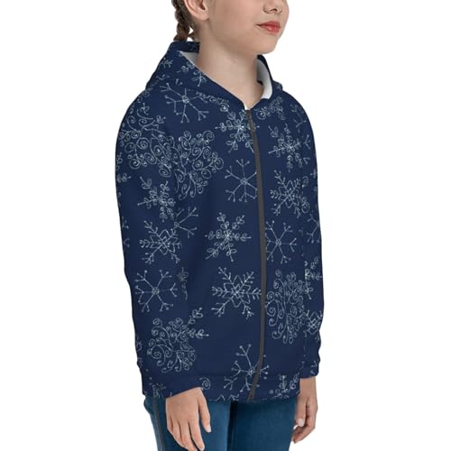 Snowflake Dark Blue Kids Pullover Hoodies Boys Zip Up Sweatshirts Girls Athletic Clothes with Pocket4