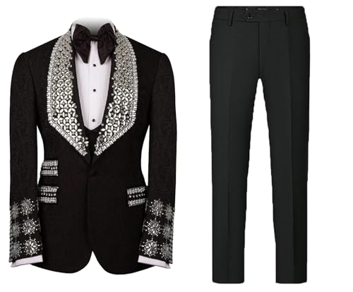 Men's Formal Suit 2 Pieces with Crystal Rhinestones Tuxedo Blazer & Pants for Wedding