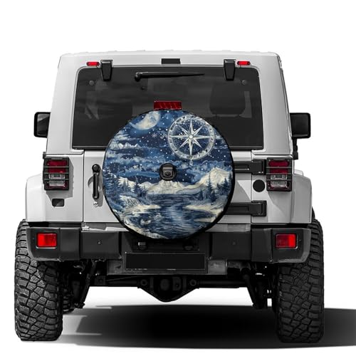 Image of Delerain Spare Tire Cover with Backup Camera Hole Retro Sea Sky Compass Wheel Covers Sun Protection Waterproof for Truck RV Trailer SUV and Many Vehicle (14 Inch for Diameter 23 inch-27 inch)