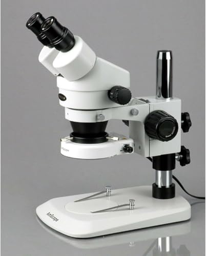 Image of AmScope SM-1BN-80S Professional Binocular Stereo Zoom Microscope, WH10x Eyepieces, 7X-45X Magnification, 0.7X-4.5X Zoom Objective, 80-Bulb LED Ring Light, Pillar Stand, 110V-240V