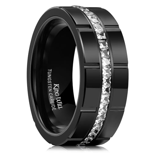 King Will Men Tungsten Rings Cubic Zirconia Size 8