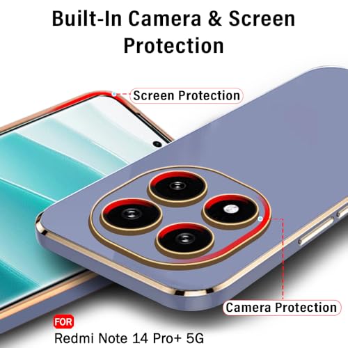 Image of TheGiftKart Luxurious Golden-Plated Back Cover Case for Redmi Note 14 Pro Plus 5G | Raised Lips for Camera & Screen Protection | Shockproof Design Cover for Redmi Note 14 Pro+ 5G (TPU, Greyish Blue)