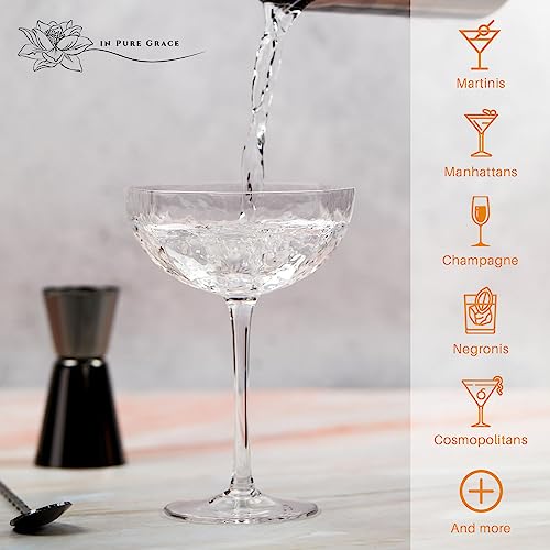 In Pure Grace Crystal Coupe Glasses Set Of 4 - Hand Blown Cocktail Glass With Elegant Stem - Vintage Champagne Saucer - Glassware Sets For Daiquiris, Manhattan, Mocktail, Desserts And More #TOP6