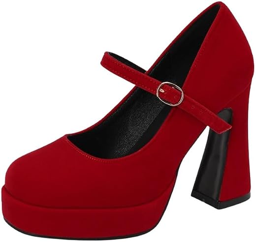 JKaur® Women’s Sandal Thick Bottom Thick Heels Square Head Footwear Slip-On Design | Red - 44