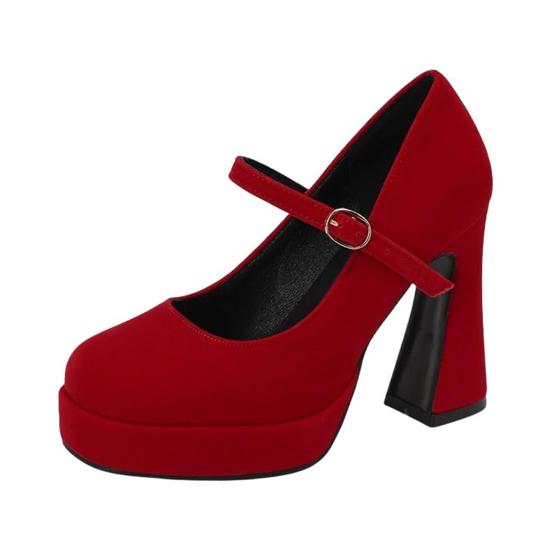 JKaur® Women’s Sandal Thick Bottom Thick Heels Square Head Footwear Slip-On Design | Red - 44