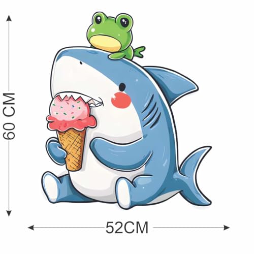 Image of Cute Shark with Ice Cream Wall Sticker | Cartoon Sea Animal Self Adhesive Wall Decal for Ki-ds Room, Nursery, Bedroom & Playroom Decoration