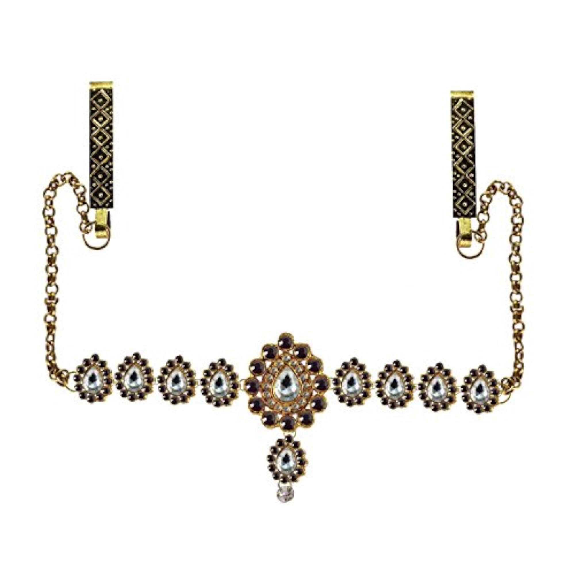 Brass Multi Stone Stud Platted Waist Belt for Women