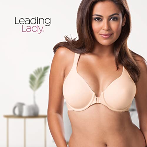 Leading Lady Brigitte Racerback Front-Closure Bra - Molded, Padded, Seamless T-Shirt Bra - Size Range Includes Plus Size Bras For Women (Black And Nude, 44B, 2 Pack) #TOP5