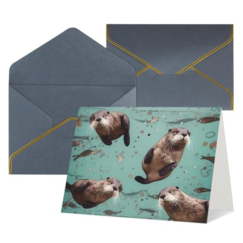 QMNKLET Tarjetas de felicitación con sobres, nutrias pensando en ti, tarjeta de notas en blanco de 4 x 6 pulgadas, tarjetas de felicitación para cumpleaños, baby shower, felicitaciones, boda, tarjeta