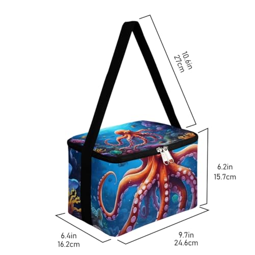 GzLeyigou Lunch Bags for Women Men 9 Cans,Octopus Red Hot & Cold Food Delivery Bag Insulated Grocery Bag Insulated Lunch Box Under the Sea Cooler Bag for Office Work Picnic Beach