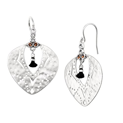 Silpada 'Tassel Fringe' Cut-Out Drop Earrings with Crystals in Sterling Silver