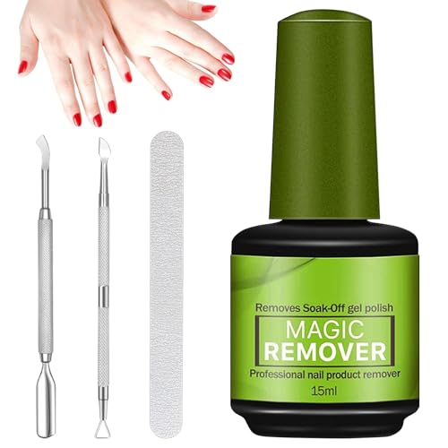 Dissolvant Vernis Semi Permanent, Remover Vernis Semi Permanent, Gel Nail Polish Remover, Enlève Rapidement et Facilement le Vernis à Ongles en Gel Avec Lime à Ongles, Pince à Cuticule