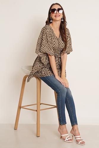 Image of COTLAND Fashions Jaipuri Cotton Kimono Sleeves Printed Longline Kaftan Top for Women