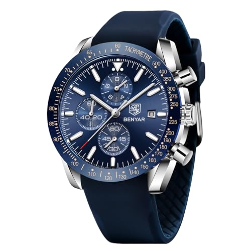 BENYAR Watches for Men Chronograph Analogue Quartz Movement Wrist Watch Fashion Business Sports Watch 30M Waterproof Scratchproof Stylish Elegant Gifts for Men