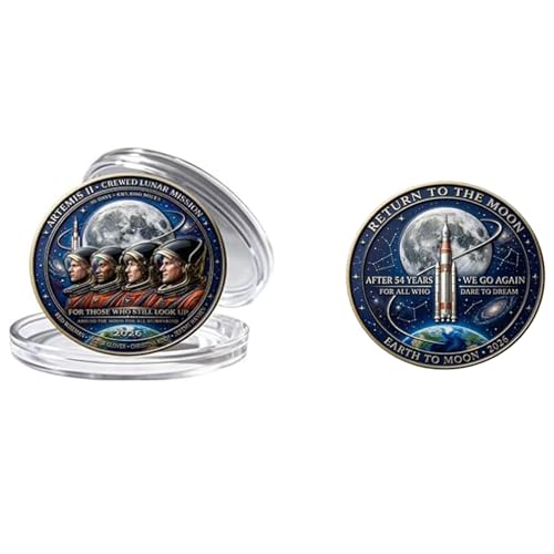 Artemis II Lunar Mission Commemorative Coin, 3D Printed Double-Sided Space Collectible Souvenir, Around The Moon Display Keepsake Gift for Astronomy Enthusiasts and Collectors (A 1PCS)