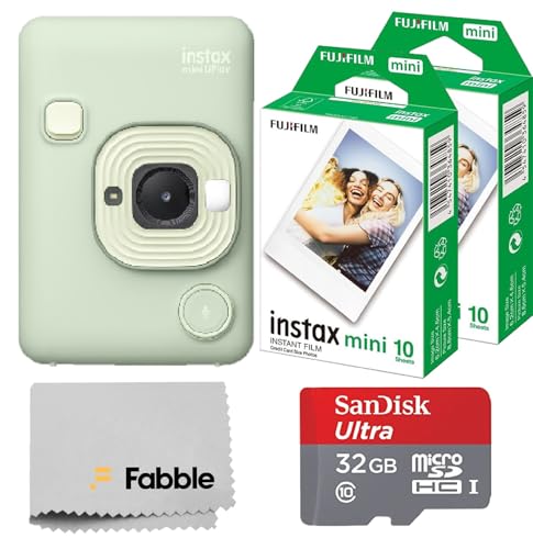 Fujifilm INSTAX Mini LiPlay Hybrid Instant Camera Bundle with 20 Sheets INSTAX Mini Film 32GB microSD Card USB Charging Cable Hand Strap Cleaning Cloth (Matcha Green)