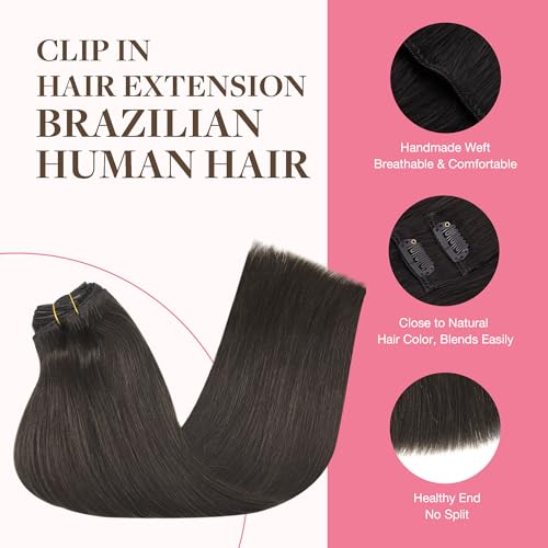 Image of GOO GOO Clip in Hair Extensions Real Human Hair Dark Brown Remy Extensions