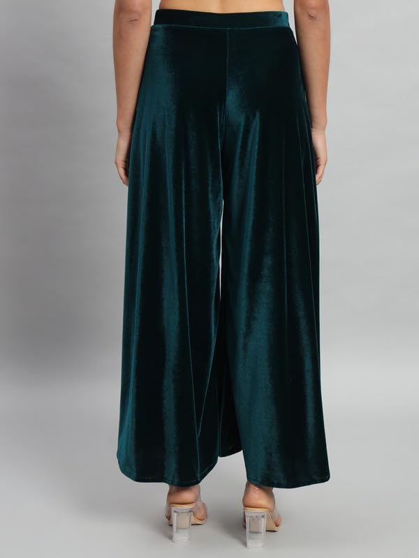 Image of Vaararo Party Trousers for Women | Shiny Velvet Fabric Wide Bottoms Stylish Palazzo Pants