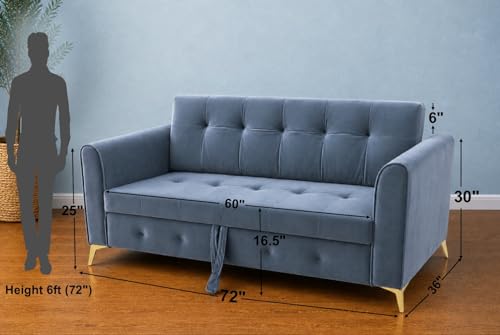 Image of Adorn India Premium Mystic - 3 Years Warranty - 3 Seater Sofa Cum Bed Velvet Suede Fabric - Grey