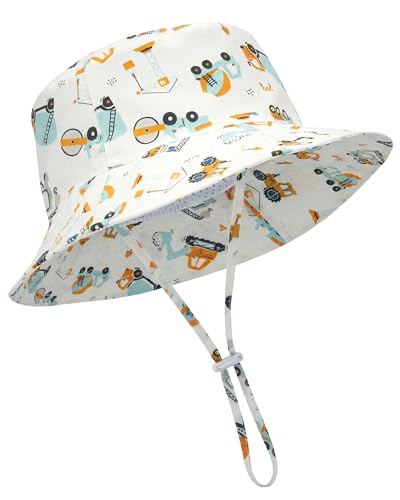 ベビー サンハット キッズ 夏 UPF 50+ 幼児用バケットハット つば広 調節可能 ビーチハット 男の子 女の子 0~6歳, クレーンローダー1個。, 6-24 Monthsの商品画像（Amazon）