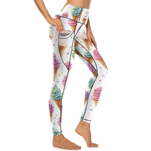 Pantalones de yoga para mujer elásticos con cintura alta estampados de helados coloridos