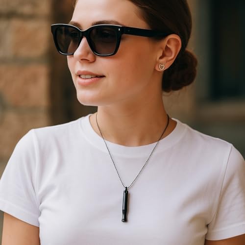 Quit Smoking Necklace 2 PCS Breathing Beads Stainless Steel Chain for Anxiety Relief Stop Smoking Necklace for Adult Women Men, Black and Silver3