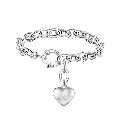 Initial Charm Bracelets Stainless Steel Heart 26 Letters Alphabet love Initial Bracelet for Women Jewelry