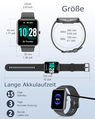 GRV Smartwatch für Damen Herren mit Telefonfunktion,Fitnessuhr mit Pulsmesser SpO2 Schlafmonitor...