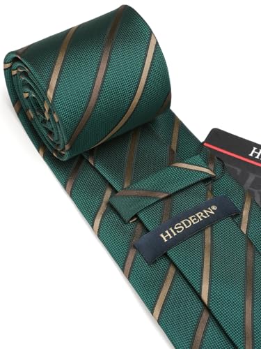 Image of HISDERN Mens Striped Ties Classic Silk Woven Tie and Pocket Square Set Formal Business Necktie Handkerchief for Wedding