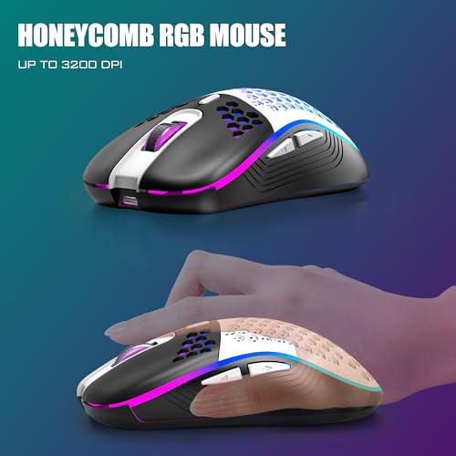 RedThunder K84 75% Wireless Gaming Keyboard and Mouse Rainbow Backlight UK Layout 85 Keys TKL Ultra Compact Mini Design Lightweight Honeycomb Gaming Mouse for PC Mac PS5 Office Gamers (White-Black) - Image 5