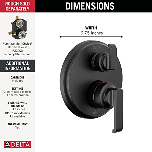 Delta-Faucet-Tetra-14-Series-Matte-Black-3-Setting-Integrated-Diverter-Valve-Trim-Kit-Black-Diverter-Valve-Trim-Kit-Shower-Trim-Kit-Matte-Black-T24889-BL-Valve-Not-Included