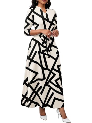Image of BubFee Maxi Dresses for Women Semi Formal Long Dress 3 /4 Sleeve Casual A-line Church Dresses with Pockets