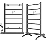 AVONFLOW Free Standing Electric Towel Warmer with Smart Controller Timer Heated Towel Drying Rack 250W Matte Black